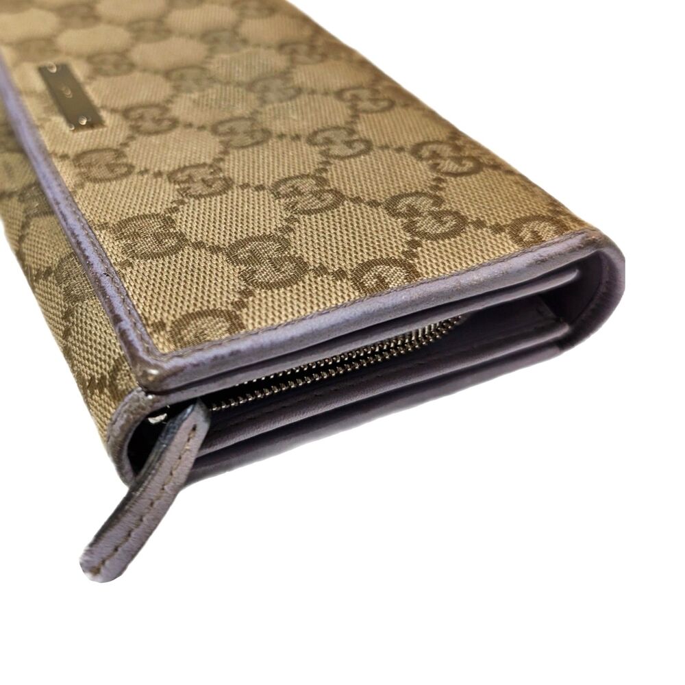 Gucci GG Monogram Canvas Long Wallet Rare Lavender Leather Vintage Y2K - Picture 4 of 11